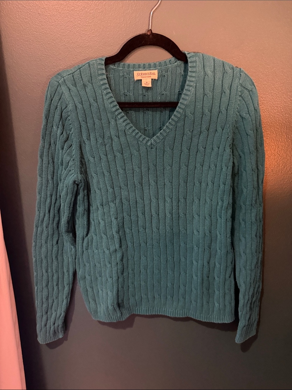 St. John's Bay Teal Cable Knit V-Neck Sweater - Women's